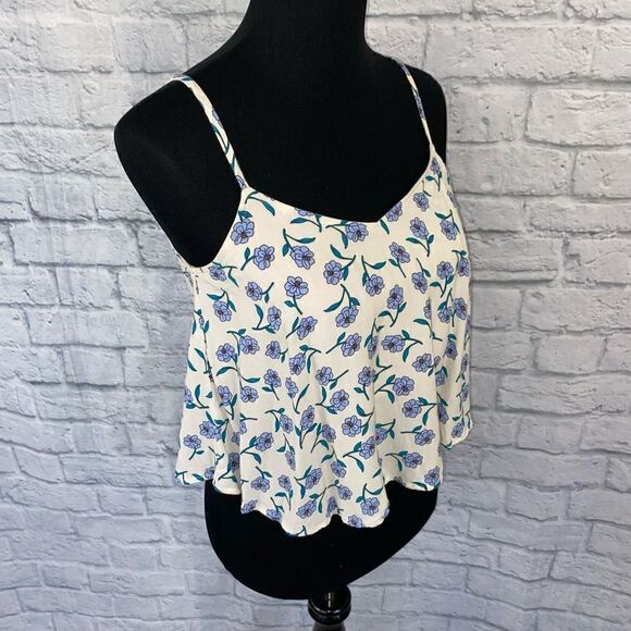 Mine floral print adjustable strap elastic fit lined cropped tank sz S - Picture 4 of 11